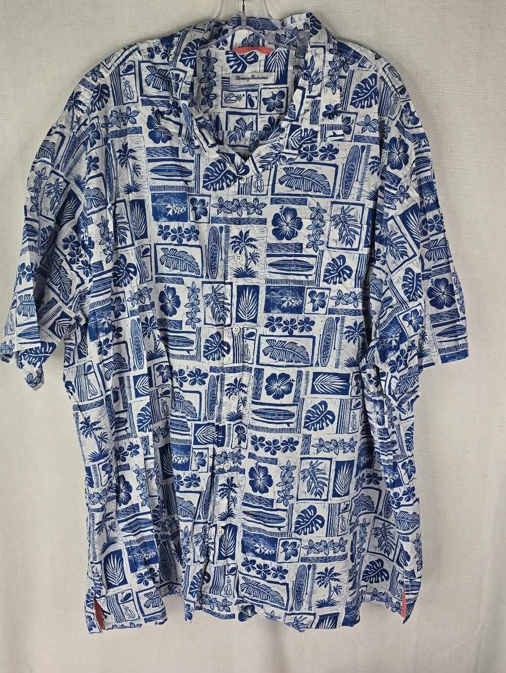 TOMMY BAHAMA 3XLB Lido Beach White Blue Stretch-Cotton Camp Hawaiian Shirt
